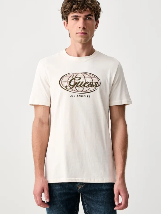 Zdjęcie produktu Guess T-shirt męski bawełniany GIOVA beżowy