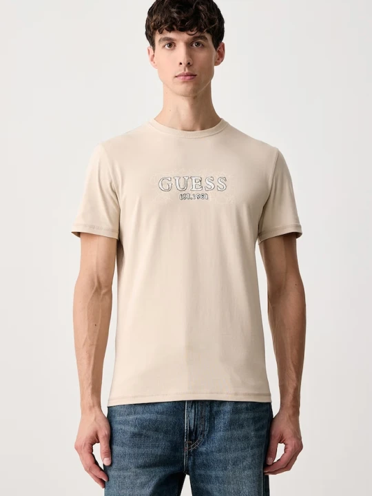 Zdjęcie produktu Guess T-shirt męski bawełniany z elastanem beżowy