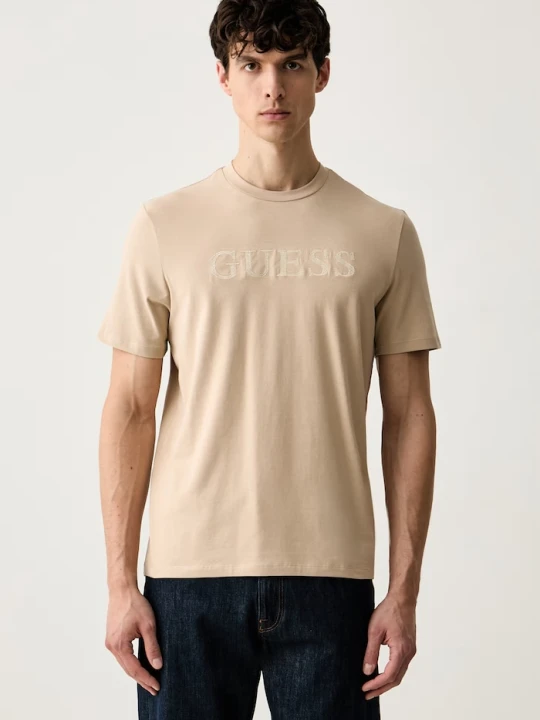 Zdjęcie produktu Guess T-shirt męski bawełniany z elastanem PRAT beżowy