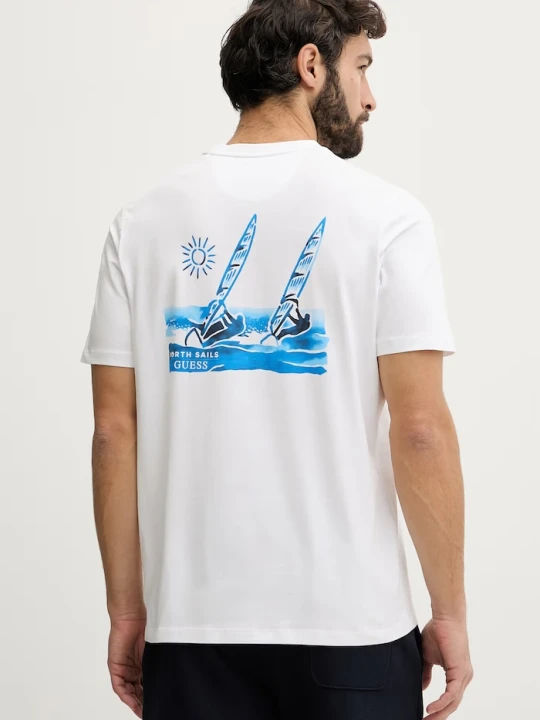 Zdjęcie produktu Guess t-shirt męski bawełniany z elastanem x North Sails biały