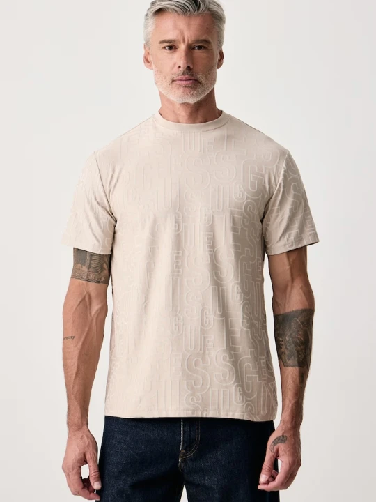 Zdjęcie produktu Guess T-shirt męski z bawełną beżowy
