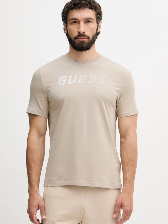 Zdjęcie produktu Guess T-shirt męski z bawełną BRUCE beżowy