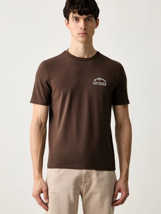 Zdjęcie produktu Guess T-shirt męski z bawełną STAN brązowy