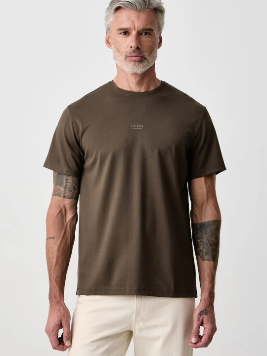 Zdjęcie produktu Guess T-shirt męski z wiskozą brązowy