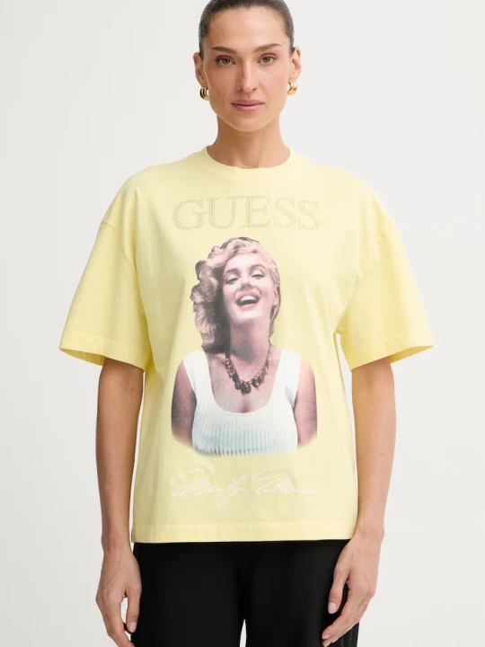 Zdjęcie produktu Guess T-shirt oversize damski bawełniany MARILYN MONROE żółty