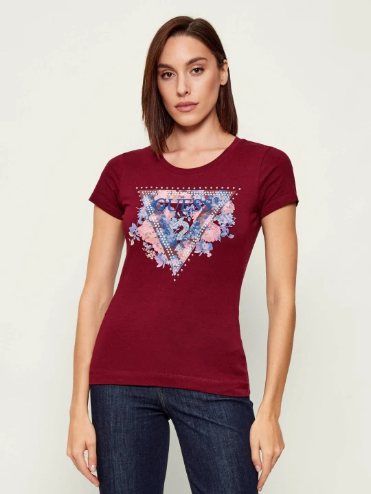Zdjęcie produktu GUESS T-shirt PEONY | Slim Fit bordowy