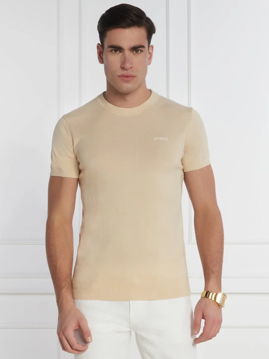 Zdjęcie produktu GUESS T-shirt | Regular Fit | z dodatkiem jedwabiu beżowy