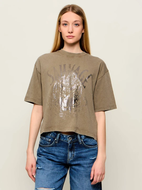 Zdjęcie produktu GUESS T-shirt SAVAGE TOUR | Cropped Fit brązowy