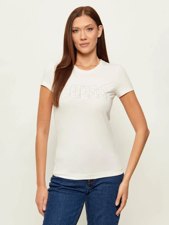 Zdjęcie produktu GUESS T-shirt | Slim Fit kremowy