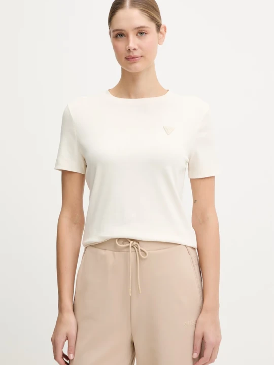 Zdjęcie produktu Guess T-shirt damski z bawełną SONIA beżowy