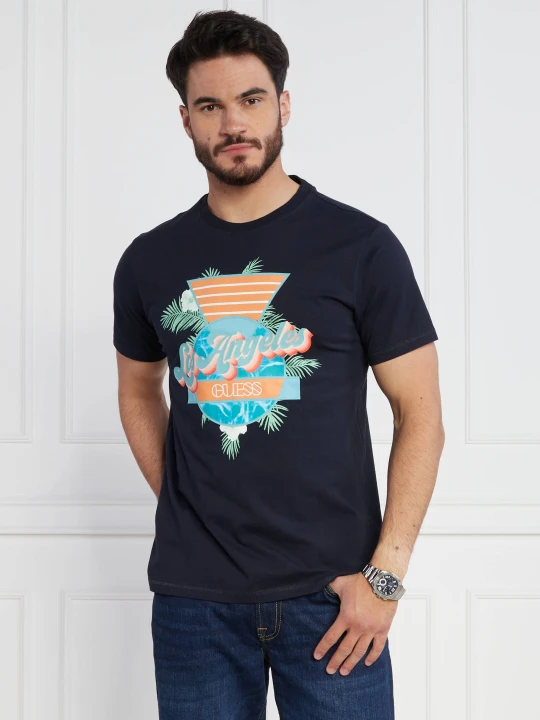 Zdjęcie produktu GUESS T-shirt SS CN CALIFORNIA FLO | Regular Fit granatowy