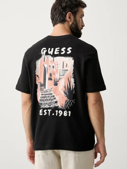 Zdjęcie produktu Guess T-shirt swetrowy męski bawełniany czarny