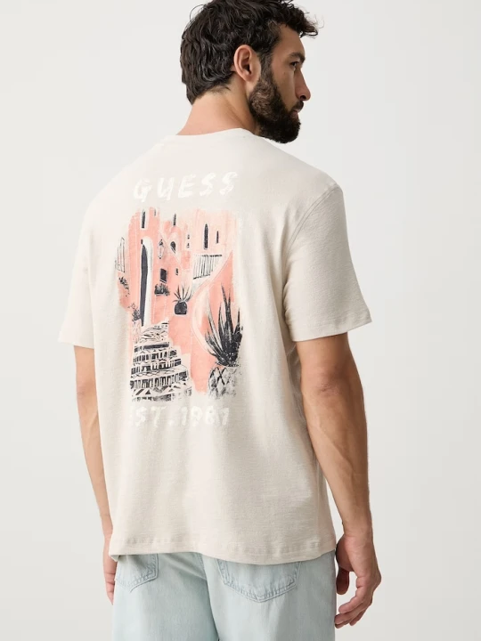 Zdjęcie produktu Guess T-shirt swetrowy męski bawełniany beżowy