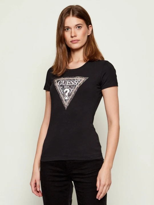 Zdjęcie produktu GUESS T-shirt TRIANGLE PYTHON | Slim Fit czarny