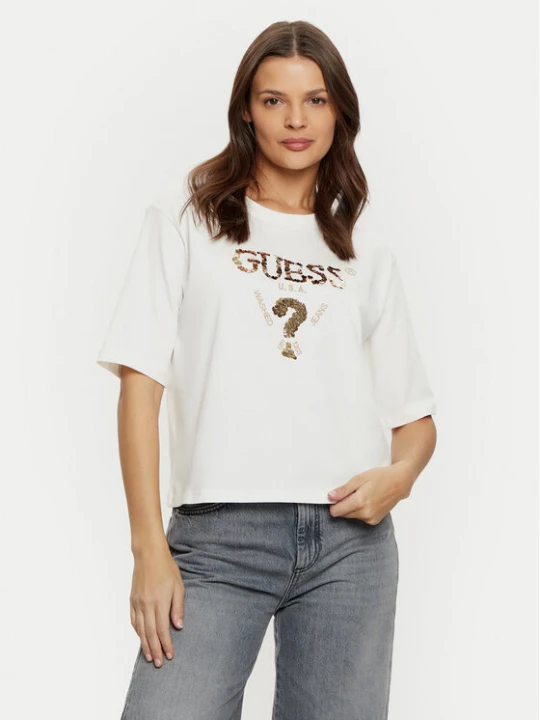 Zdjęcie produktu Guess T-Shirt V4YI06 I3Z14 Écru Boxy Fit Kremowy