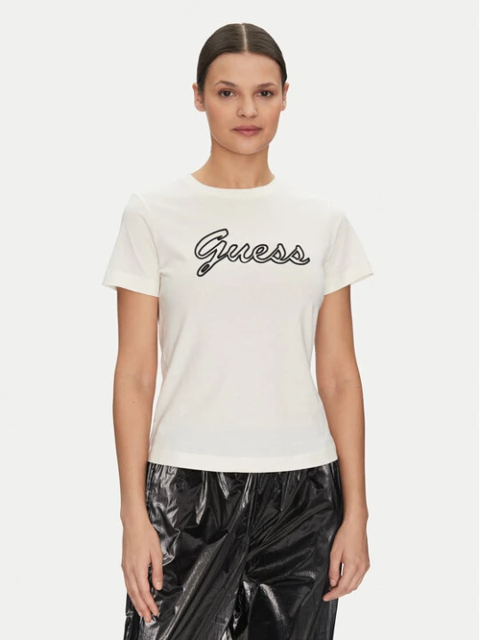 Zdjęcie produktu Guess T-Shirt V5GI02 K9RM1 Écru Slim Fit Kremowy