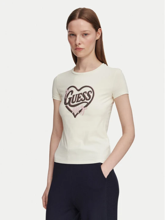 Zdjęcie produktu Guess T-Shirt V6YI09 K4276 Kremowy Slim Fit