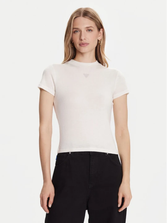 Zdjęcie produktu Guess T-Shirt W5BP07 KCGM2 Écru Slim Fit Kremowy