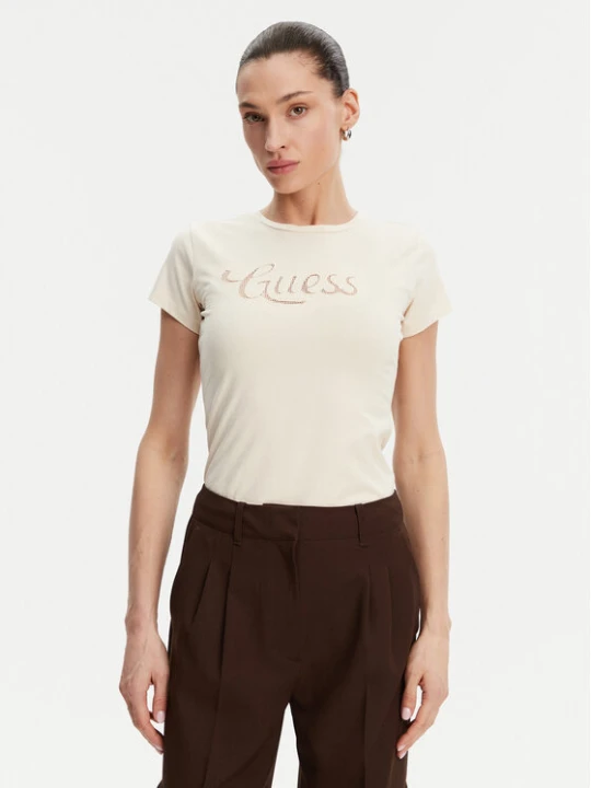Zdjęcie produktu Guess T-Shirt W5GI47 KA0Q1 Écru Slim Fit Kremowy