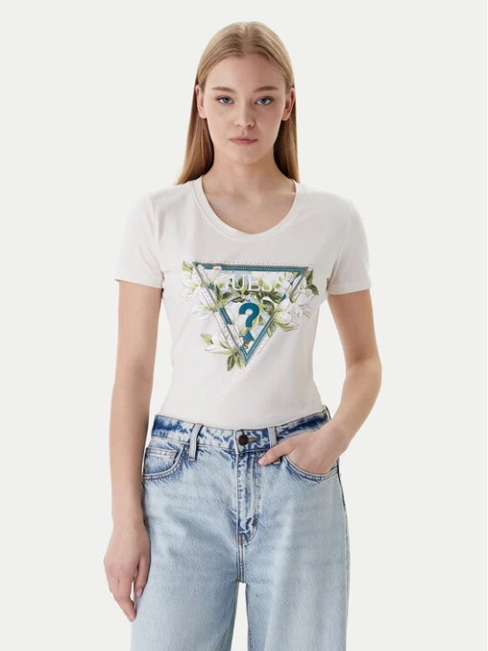Zdjęcie produktu Guess T-Shirt W6RI35 J1314 Écru Slim Fit Kremowy
