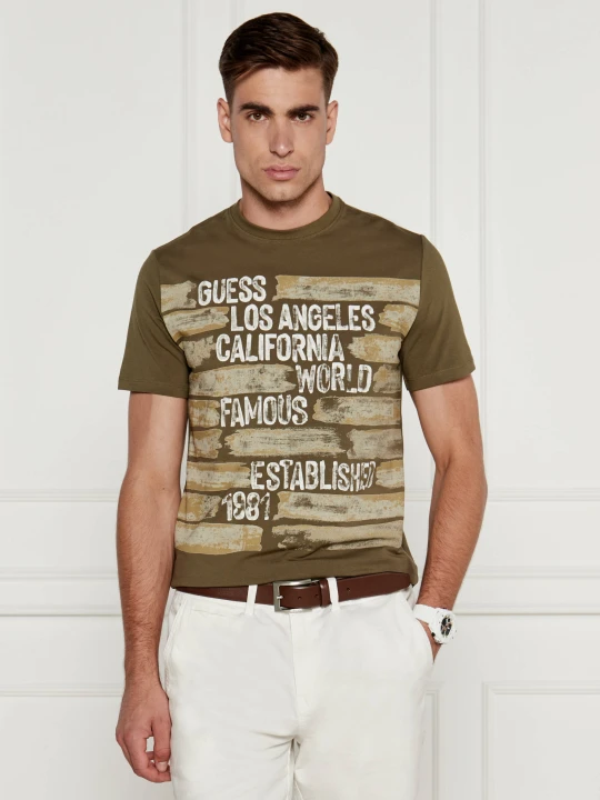Zdjęcie produktu GUESS T-shirt WORLD FAMOUS | Slim Fit khaki