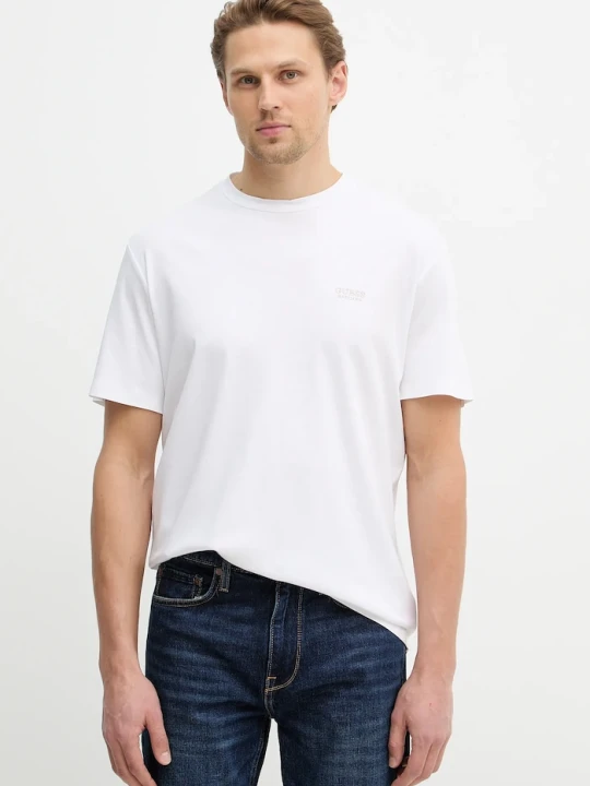 Zdjęcie produktu Guess t-shirt z domieszką jedwabiu biały