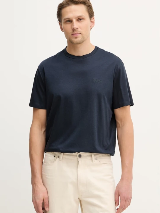 Zdjęcie produktu Guess t-shirt z domieszką jedwabiu granatowy