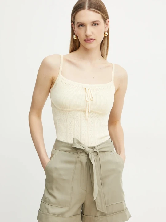 Zdjęcie produktu Guess top bawełniany REINA beżowy