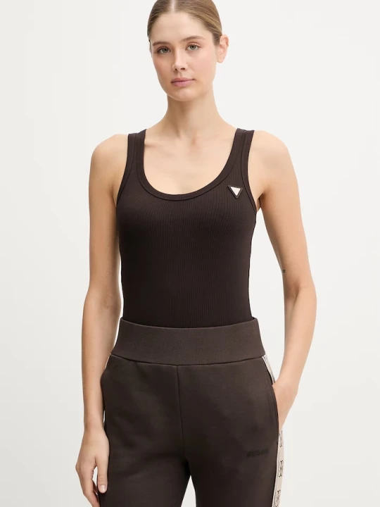 Zdjęcie produktu Guess top damski z wiskozą COLETTE brązowy