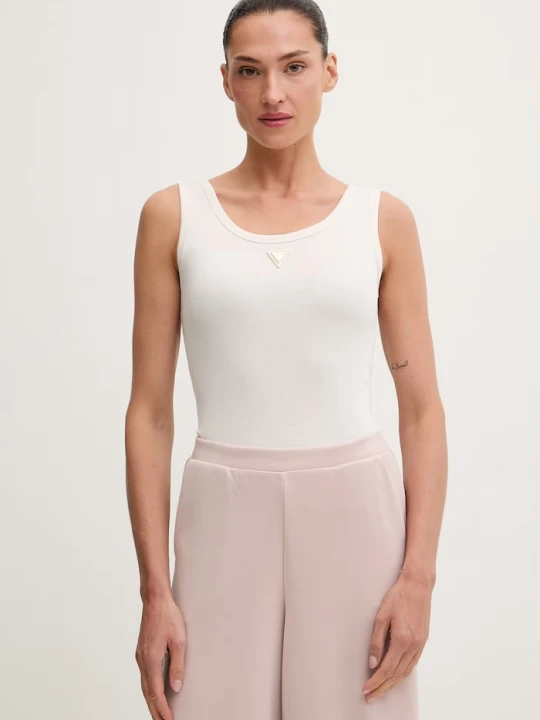 Zdjęcie produktu Guess top damski z bawełną OLYMPE beżowy