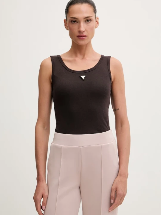 Zdjęcie produktu Guess top damski z bawełną OLYMPE brązowy