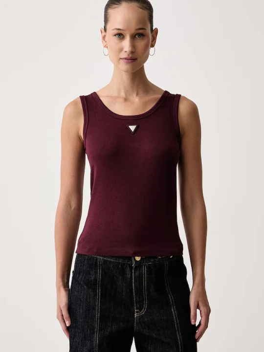 Zdjęcie produktu Guess top damski z bawełną OLYMPE bordowy