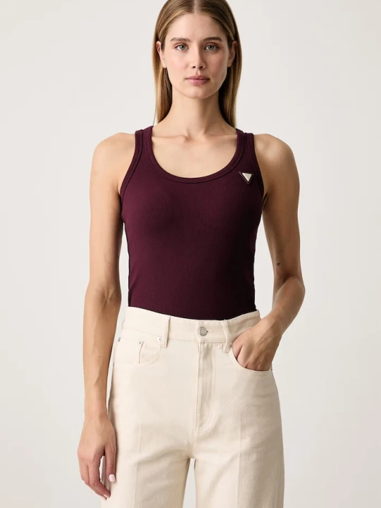Zdjęcie produktu Guess top damski z wiskozą COLETTE bordowy