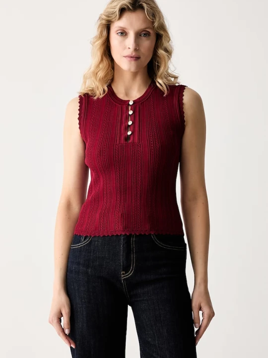 Zdjęcie produktu Guess top damski z wiskozy CARMEN czerwony
