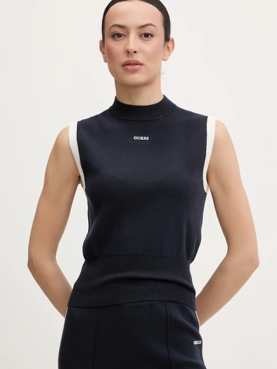 Zdjęcie produktu Guess top damski z wiskozy LAURENE granatowy