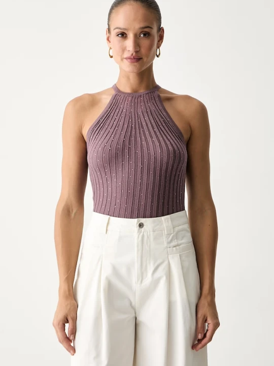 Zdjęcie produktu Guess top swetrowy damski z wiskozą fioletowy