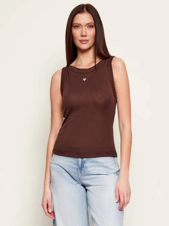 Zdjęcie produktu GUESS Top TINA | Slim Fit | z dodatkiem jedwabiu i wełny brązowy