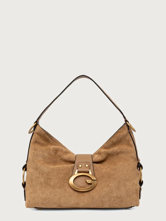 Zdjęcie produktu Guess torebka hobo damska z imitacji zamszu CAMDEN beżowy