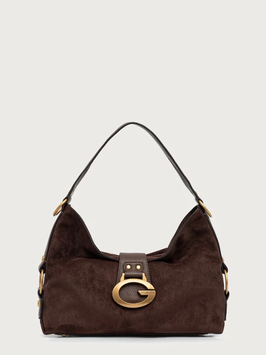 Zdjęcie produktu Guess torebka hobo damska z imitacji zamszu CAMDEN brązowy