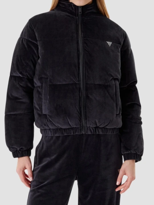 Zdjęcie produktu GUESS Сzarna zamszowa kurtka damska Couture Puffer, Rozmiar L Czarny