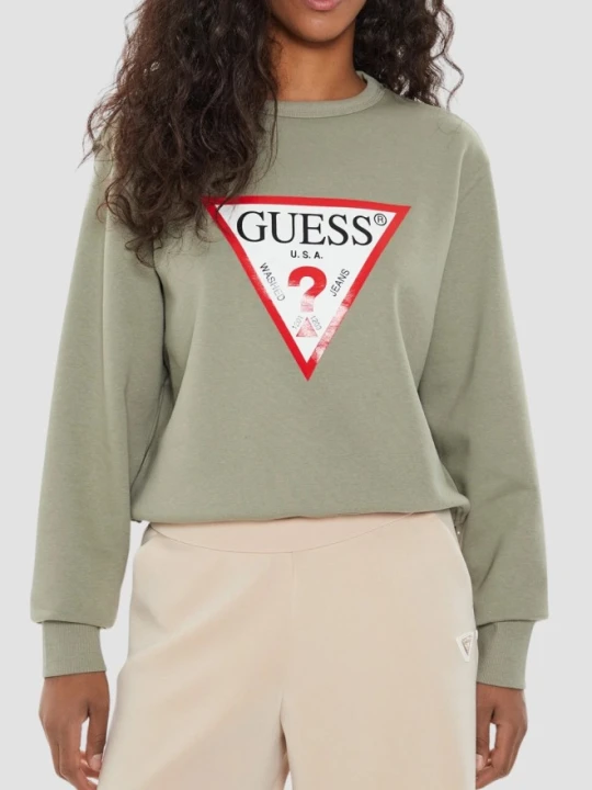 Zdjęcie produktu GUESS Zielona bluza damska z dużym logo Original Fleece, Rozmiar XS