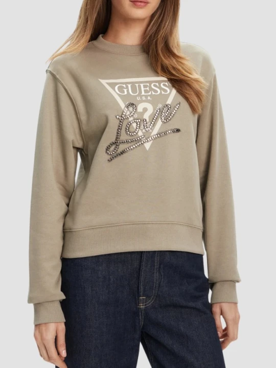 Zdjęcie produktu GUESS Zielona damska bluza Studded Love, Rozmiar S
