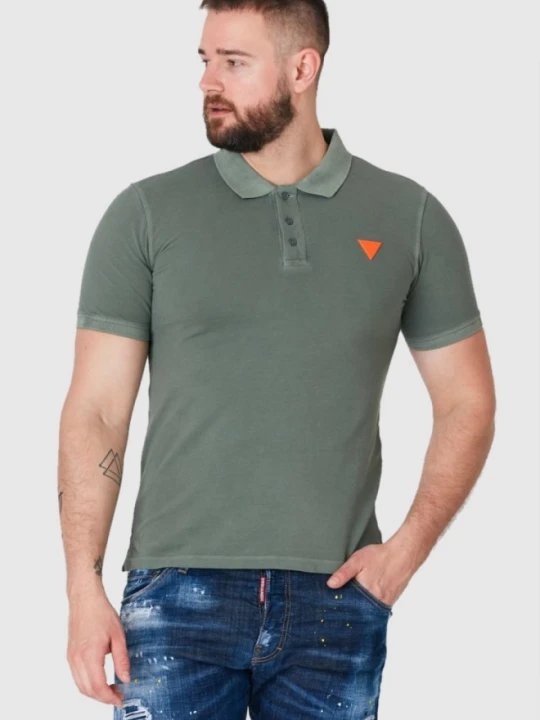 Zdjęcie produktu GUESS Zielona męska koszulka polo z pomarańczowym logo, Rozmiar S
