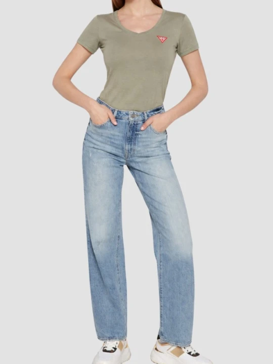 Zdjęcie produktu GUESS Zielony damski t-shirt Mini Triangle, Rozmiar S