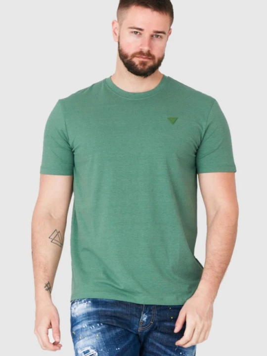 Zdjęcie produktu GUESS Zielony t-shirt męski z trójkątnym logo, Rozmiar S