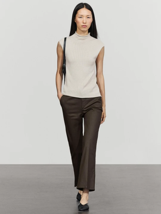 Zdjęcie produktu Gumowane Spodnie Dzwony Do Kostek - Brązowy - Massimo Dutti - Female