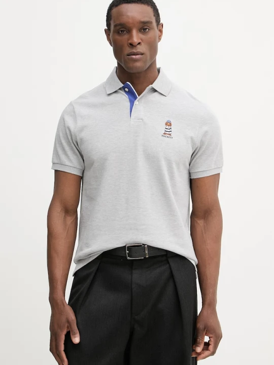 Zdjęcie produktu Hackett London polo męskie bawełniane szary