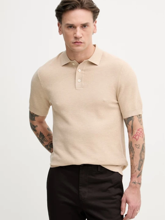 Zdjęcie produktu Hackett London polo męskie z bawełną beżowy