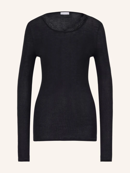 Zdjęcie produktu Hanro Koszulka Do Spania Woolen Lace Z Wełną Merynosową I Jedwabiem schwarz CZARNY