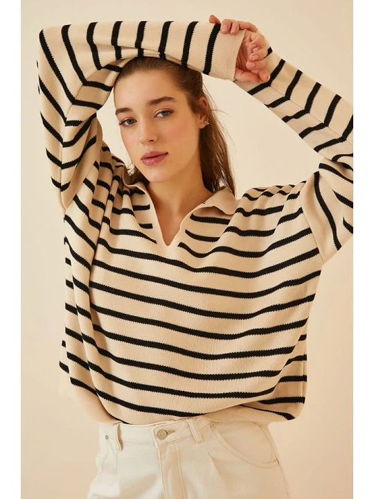 Zdjęcie produktu Happiness Istanbul Sweter w kolorze beżowo-czarnym rozmiar: onesize
